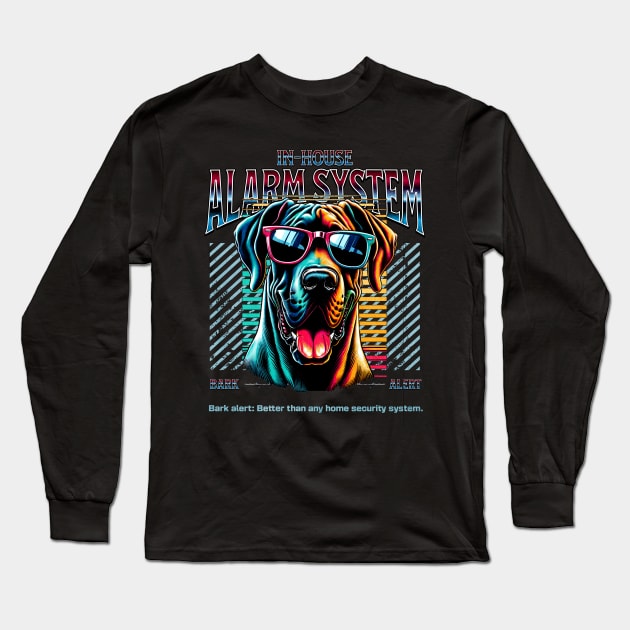 Bark Alert Great Dane Dog Long Sleeve T-Shirt by Miami Neon Designs